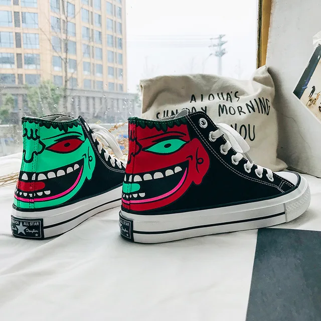 US $17.50 Fashion Hand-painted Hip Hop Street Dance Personality Lovers Shoes Women's Vulcanize Shoes Canvas S