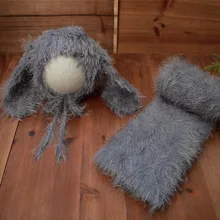 Серый новорожденный мальчик реквизит для фотосъемки кроличья шляпа набор новорожденных ткань ребенок обернуть слой младенческой наряд пушистый капот