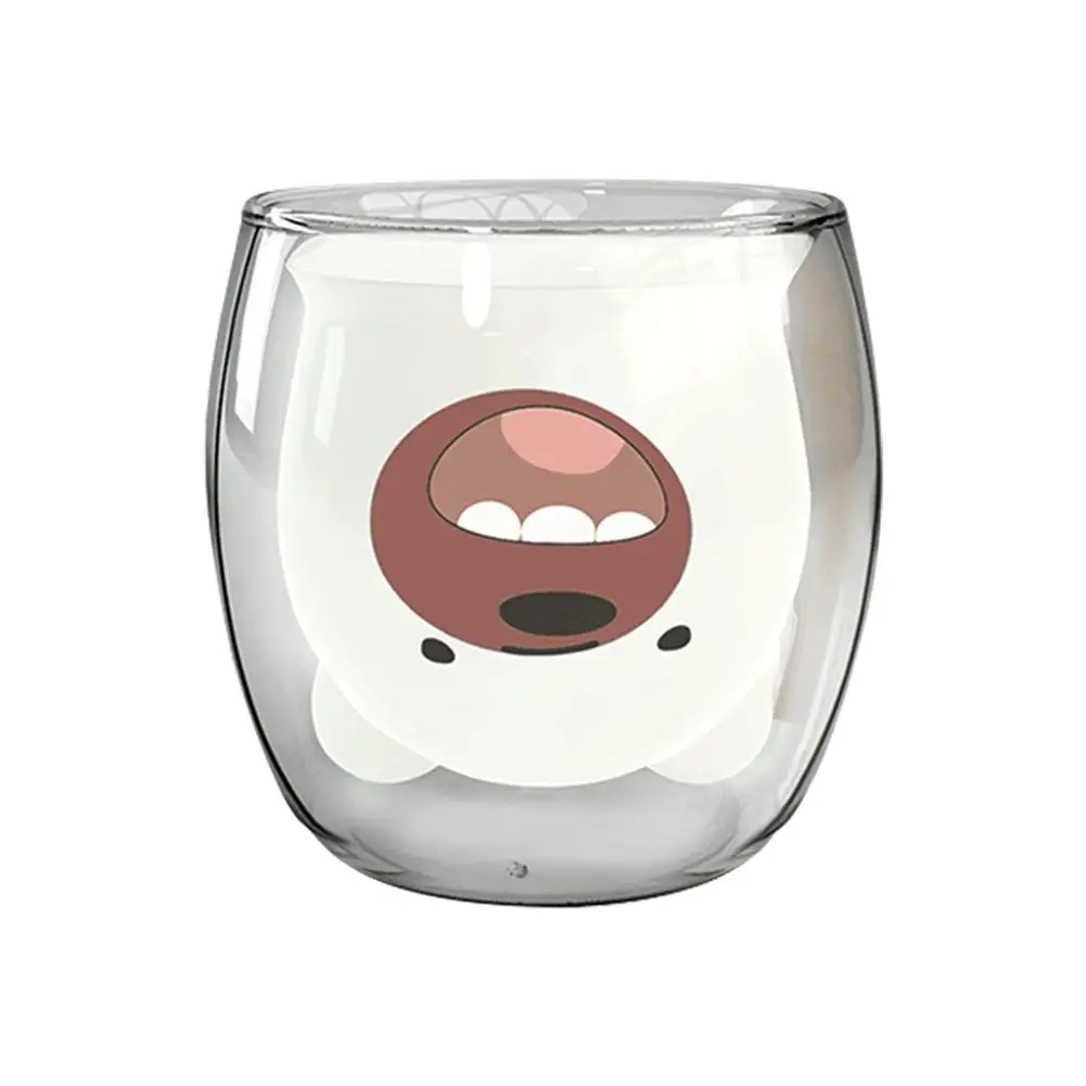 250 мл кофейная кружка с рисунком милого медведя термостойкая двойная стеклянная чашка для чая Милая молочная прозрачная изоляционная утолщенная стеклянная чашка - Цвет: C