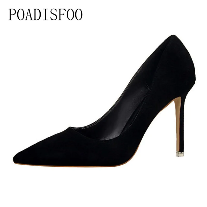 

POADISFOO 2018 women pumps Fashion Simple With High Heel Shallow Pointed Suede Sexy OL Professional women's Shoes .PSDS-516-1