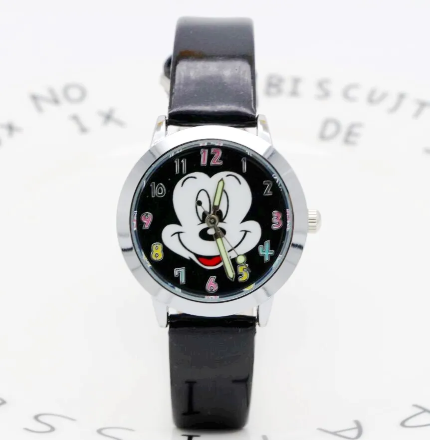 Модные часы милый мультфильм кварцевые наручные часы Дети Кожа Смотреть Микки часы для мальчиков для женщин и девочек relogio стильные часы
