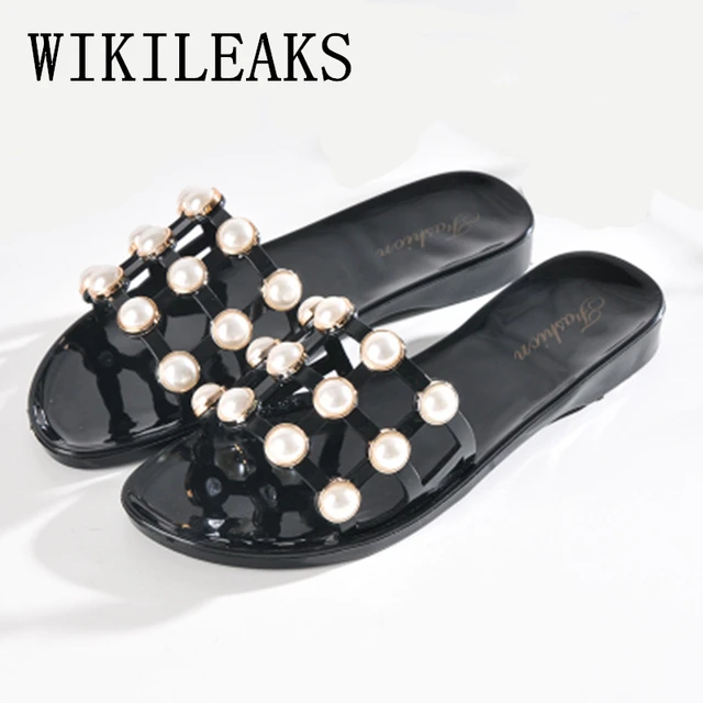 2018 summer shoes pearl slippers women designer slides beach shoes