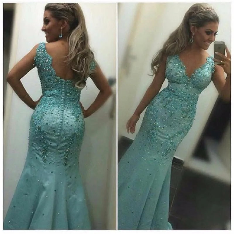 

Modest Beaded Crystal Mermaid Prom Dresses Long 2019 vestidos de gala Cap Sleeve Special Occasion Dress Formal Evening Gowns