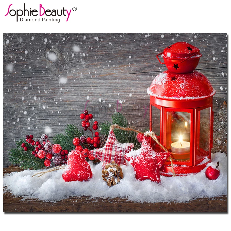 Sophie beauty, сделай сам, алмазная вышивка, вышивка крестиком, фонарь, снег, рождественские подарки, ручная вышивка, мозаика со стразами, украшение для комнаты, 625