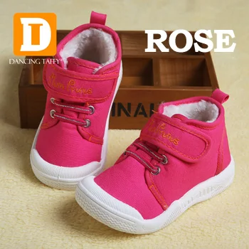 Новая Осенняя детская обувь повседневные джинсы детские ботинки зимние парусиновые резиновые кроссовки для мальчиков Плюшевые предупреждающие обувь для маленьких девочек - Цвет: Rose