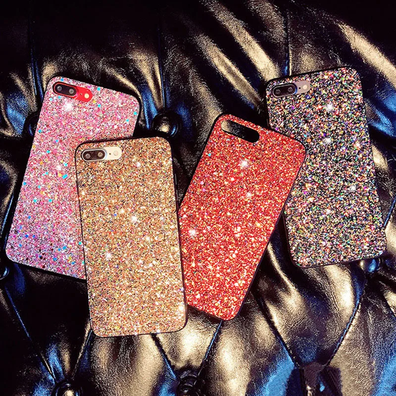

GYKZ Bling Glitter Phone Case For iPhone 7 X 8 6 6s Plus Colorful Shining Sequins Back Cover For iPhone 8 7 6 6s Scrub Coque