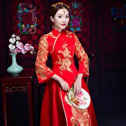 Красное свадебное платье в традиционном китайском стиле Qipao Национальный костюм женские за рубежом Новый Китай Стиль невесты вышивка Cheongsam