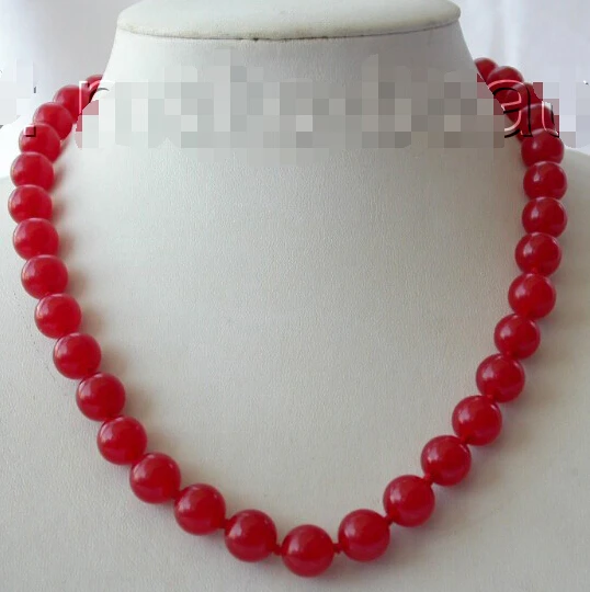 

FREE shipping>>>>stunning big 10mm round red crude jade beads necklace b1028 6.07