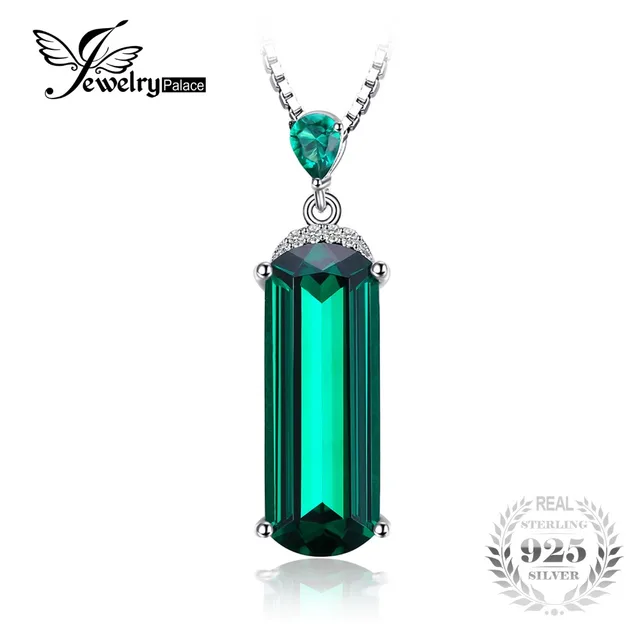 JewelryPalace Fancy Cut 4.4ct Created Green Emerald Pendant For Women 925 Sterli JewelryPalace Fancy Cut 4.4ct Created Green Emerald Pendant For Women 925 Sterli