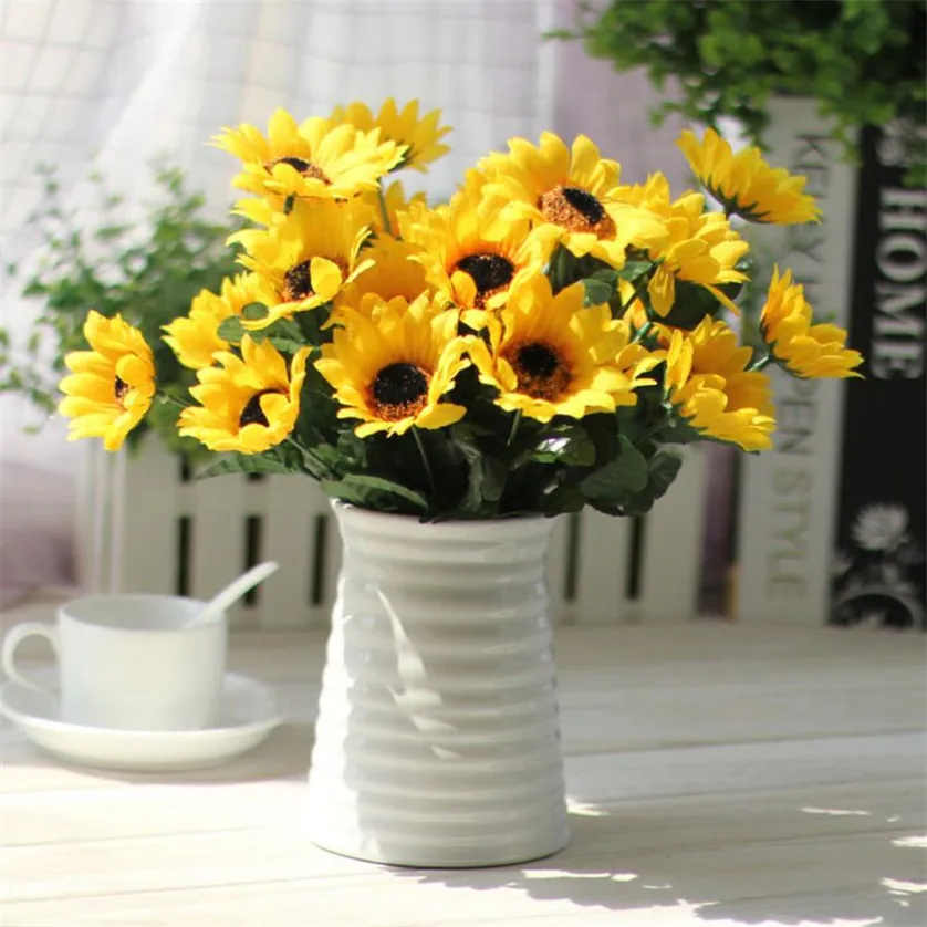 

14 Heads Sunflower Fake Flower Bouquet Floral Garden Home Decor Decorative Flowers Festival Party Supplies jan19