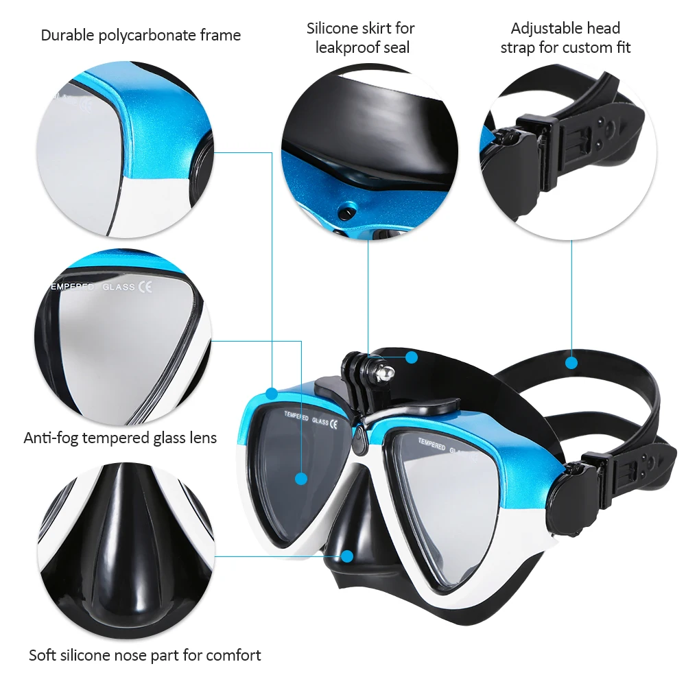 Aoozi Scuba Mask Diving Mask Diving Glasses Mask Snorkel Goggles with Tempered Anti-Fog Lens Glasses with Silicone Skirt Soft Flexible Silicone Strap for Adult Men Women Boys Girls