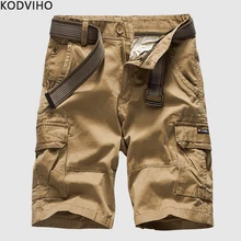 Мужские шорты Карго из чесаного хлопка,, мужские повседневные Летние Панталоны Корто размера плюс, одноцветные, с карманами, винтажная одежда для мужчин