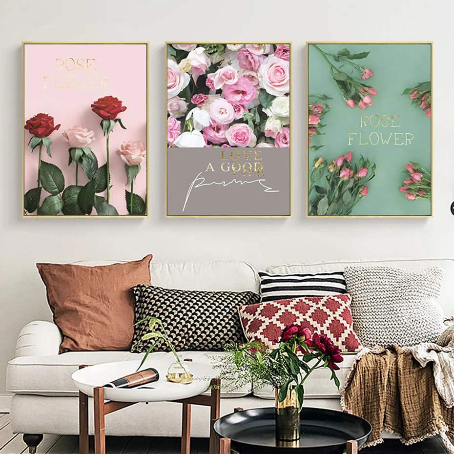 Pink-romantic-Rose-Flower-Landscape-Wall-Art-Canvas-Painting-modern-Love-quote-poster-and-print-living