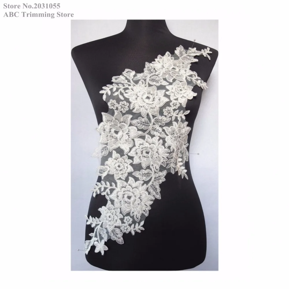 

Free Registered Shipping 1pc x New Cream/Ivory/Offwhite Flower Embroidery Organza Lace Fabrics Patches Sewing DIY Crafts TBNC86M