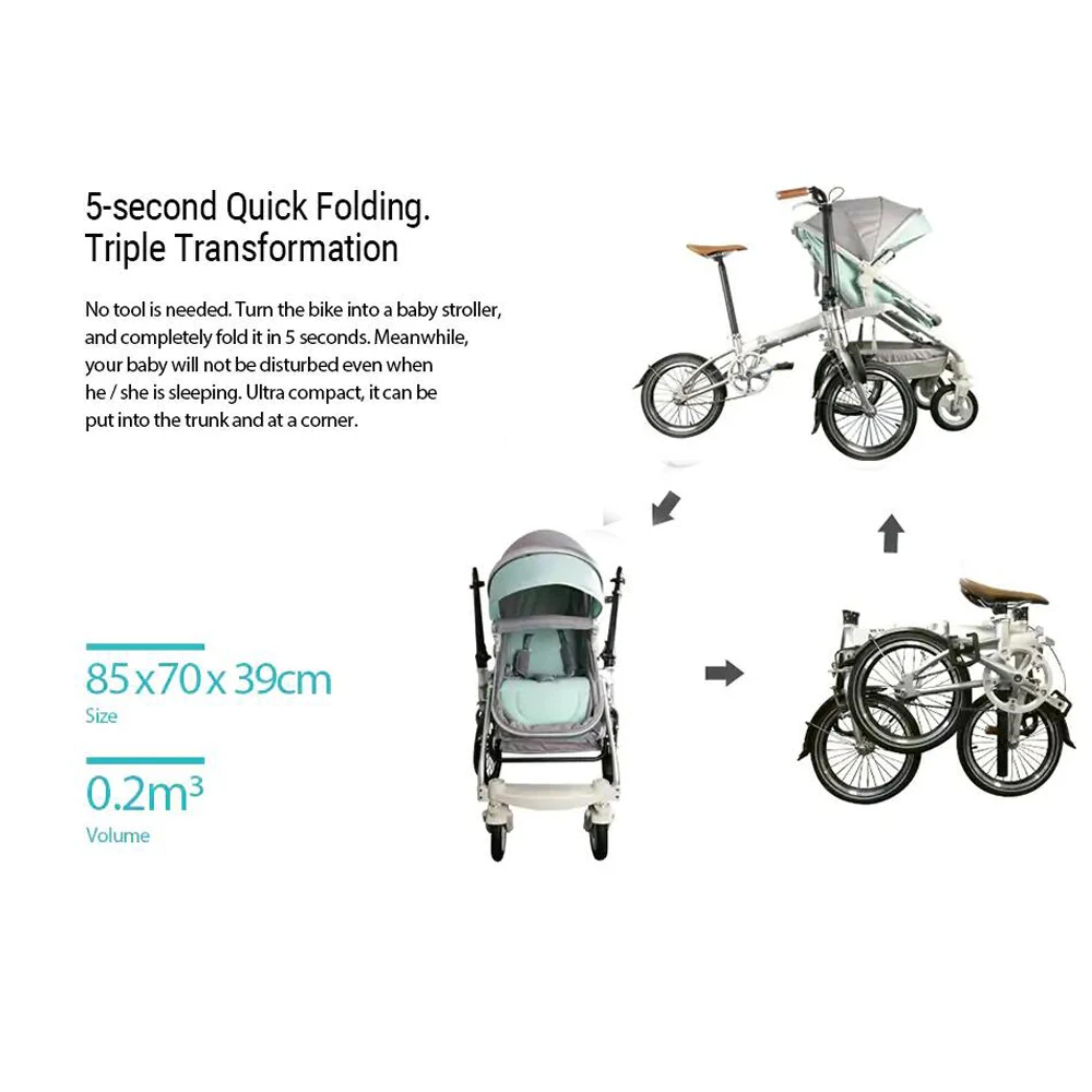 Best Recreational Parent-child Folding Bicycle Cruiser bike Pedicab  for Mother & Baby, Parent-child Bike, 2 in 1 Baby Stroller 5
