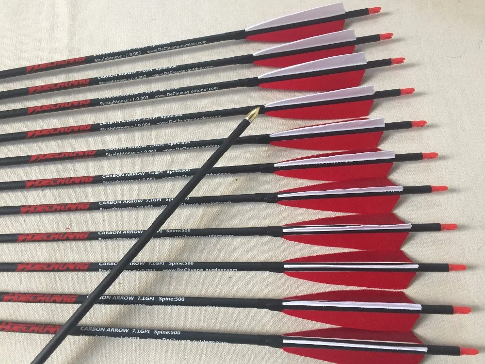 12pcs archery Carbon arrow spine400 ID6.2 with 5" Turkey fletching