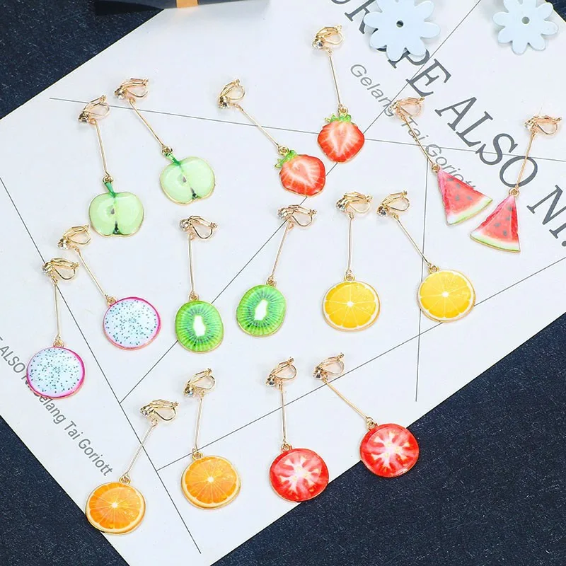 

Korea Style Long fruit Clip on Earrings Without Piercing High Quality Earrings Fashion Jewelry for Women Best Gift