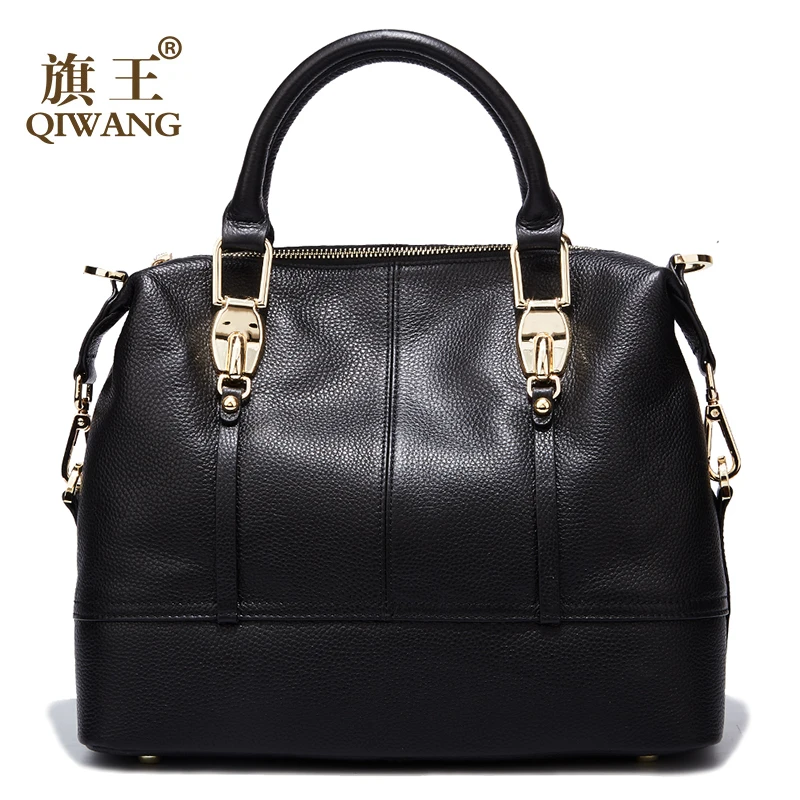 QIWANG أكياس المرأة جلد طبيعي فسيح البولينج اليد حقيبة كامل الحبوب جلد البقر حقائب السيدات الأزياء المحافظ ل قطعها و حزب