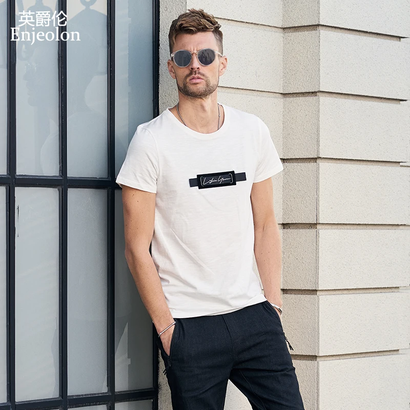

Enjeolon brand cotton t shirt men2 color solid clothing o neck short sleeve clothes fashion tee shirt T8936