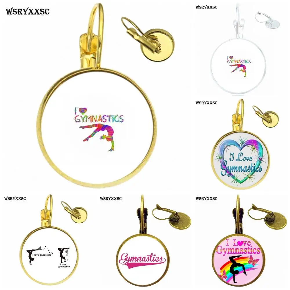 

EJ Glaze I Love Gymnastics Glass Cabochon Bronze/Silver/Golden Clip Ear Hook Drop Earrings Jewelry For Women Kids