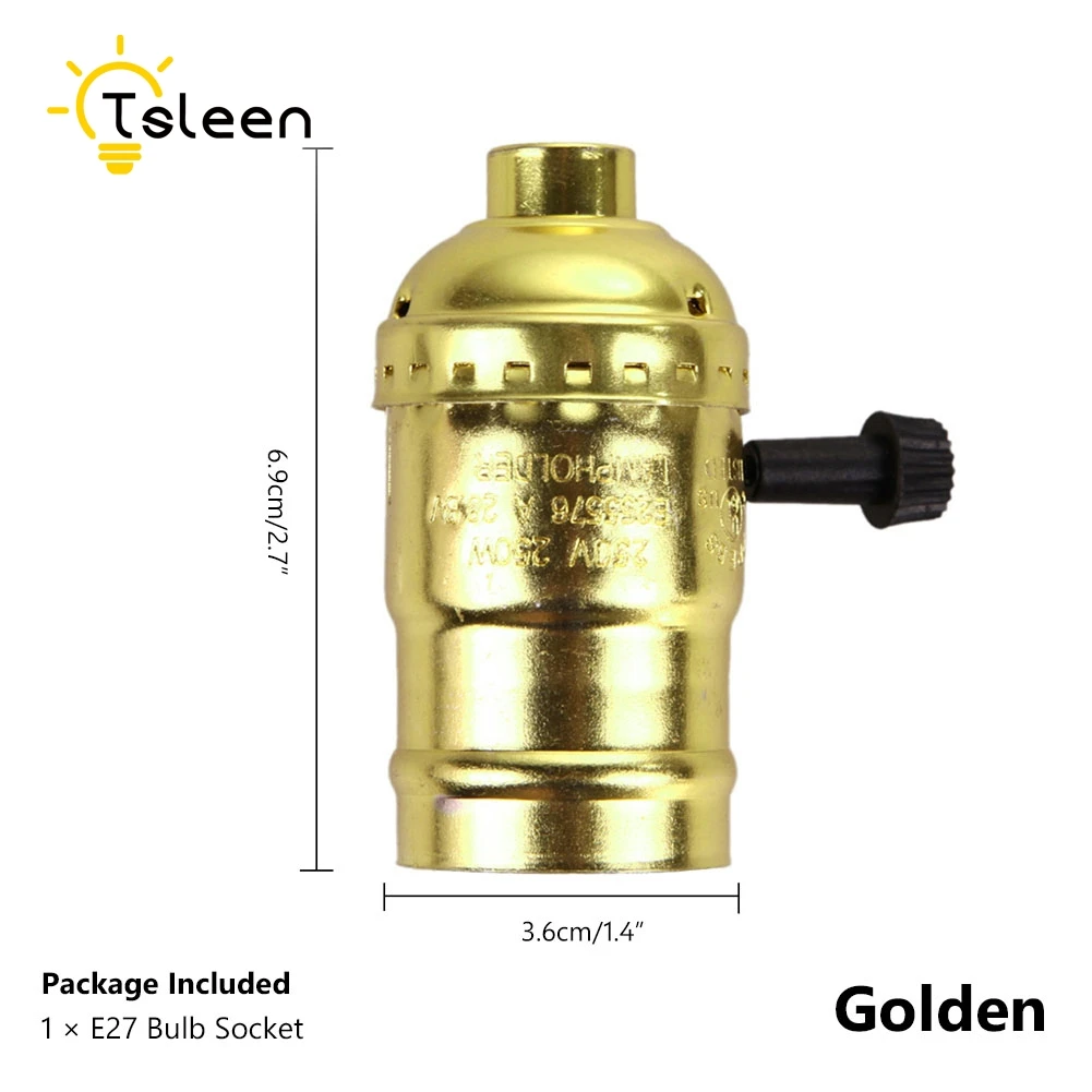 Античный Эдисон стильный металлический AC 100~ 240V Цоколь E27 винтажный Ретро держатель лампы подвесной светильник с винтовым гнездом 220V 110V 230V - Цвет: golden switch