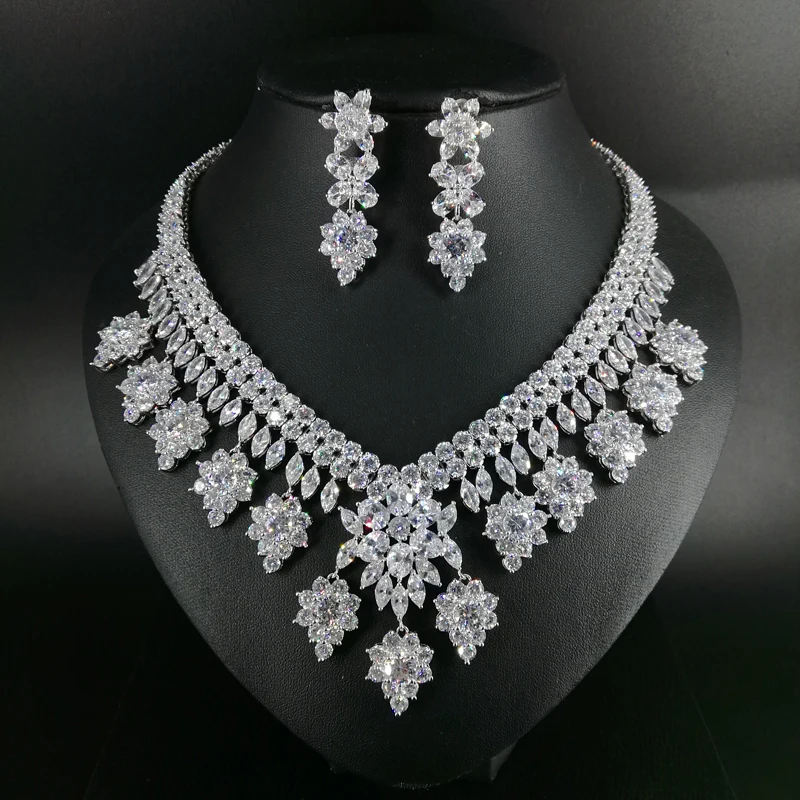 New fashion luxury retro romantic crystal flowers zircon necklace earring set,wedding bride dinner party formal jewelry set|Jewelry Sets| - AliExpress