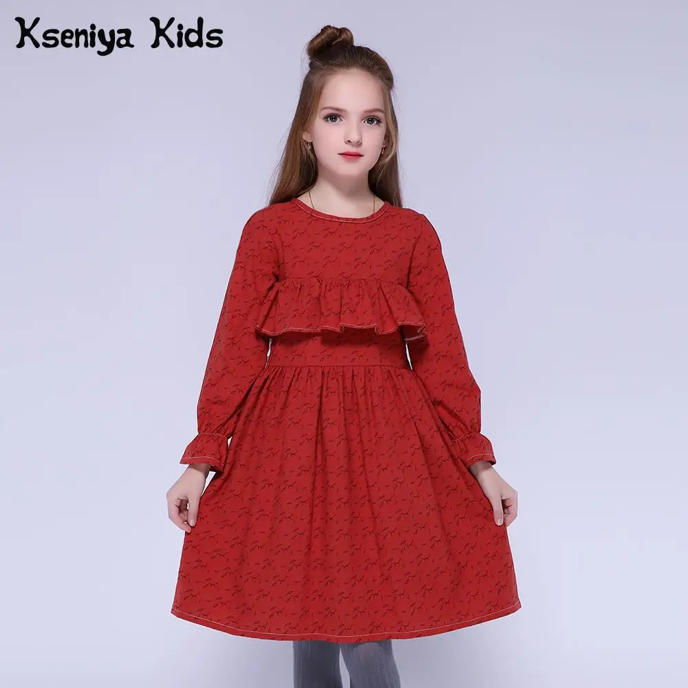 Kseniya Kids/Детские платья для девочек; хлопковые праздничные платья с рукавами-лепестками и цветочным узором для девочек в стиле Лолиты; весенне-осеннее платье для девочек