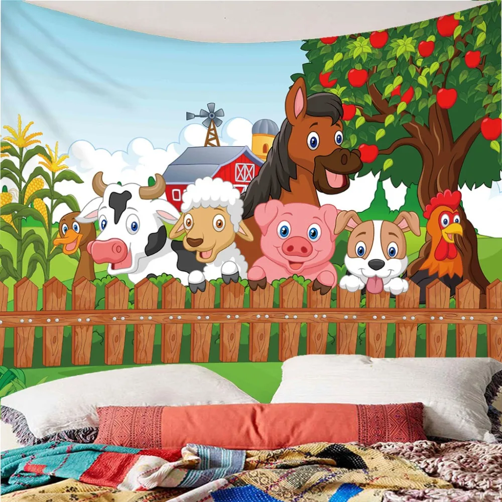  3D Printed farm Animals Tapestries Wall Hanging Bohemian Tapestry Travel Sandy Beach Picnic Throw B