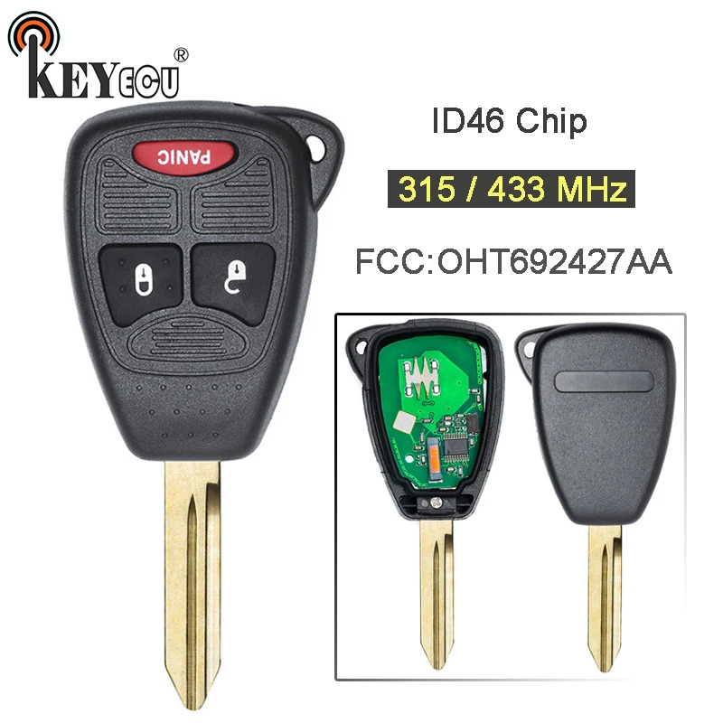 

KEYECU 315MHz/ 433MHz ID46 Chip FCC: OHT692427AA Replacement 2+1 3 Button Remote Car Key Fob for Chrysler, for Dodge, for Jeep