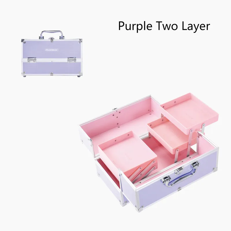 6 Тип лицевая коробка модный алюминиевый косметический Чехол коробка красоты с внутренним лотком профессиональный макияж, коробка черного и розового цвета - Цвет: FB101 Purple