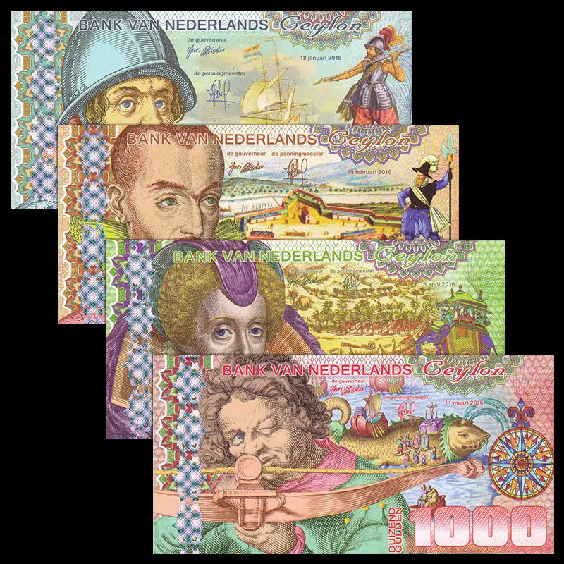 

Netherland Ceylon Set 4 PCS, 50 100 500 1000 Gulden, 2016, Fancy Polymer, UNC, Genuine Original Paper Notes