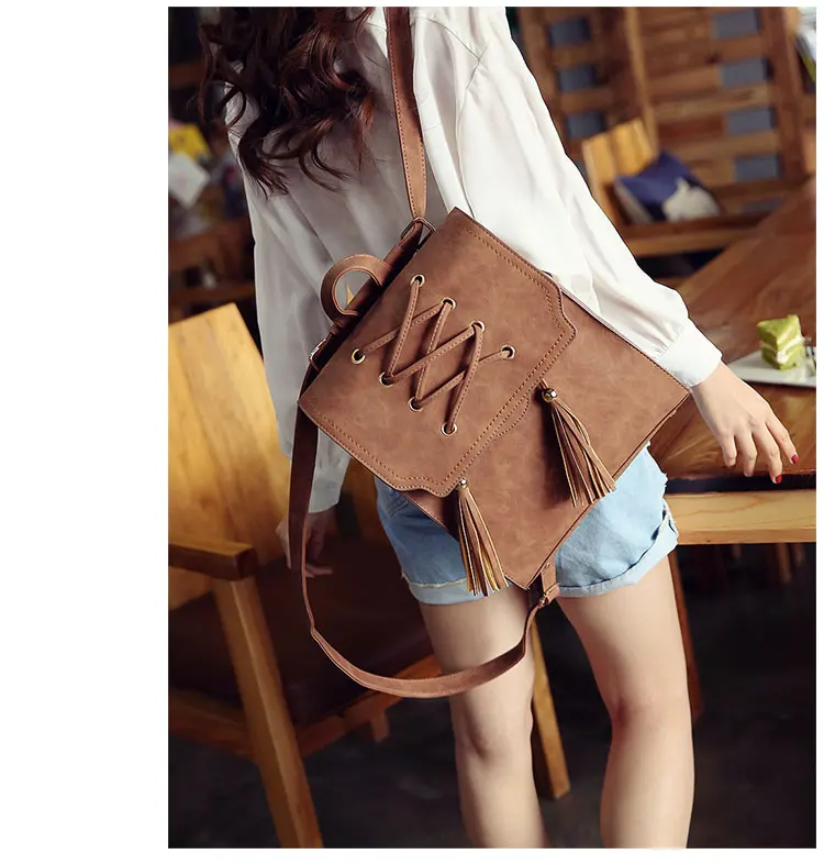 JANESPRI New Design Tassel Women Backpack PU Leather Backpack for Girl Female School Shoulder Bag Vintage Travel Bagpack Mochila (3)