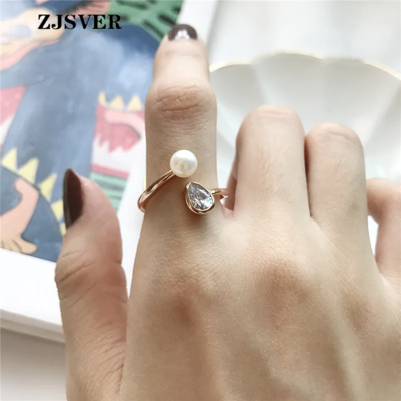 

ZJSVER 925 Sterling Silver Ring Champagne Color Fashion Pearl Zircon Setting Rings For Women Party Gift Wholesale Jewelry