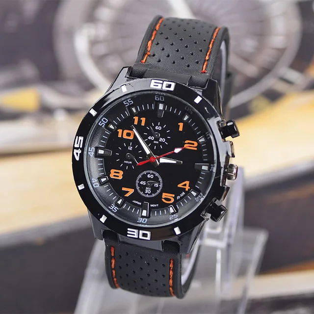 Luxury Top Brand Sport Quartz Watch Men Fashion Military Silicone Wrist Watches three-eyes relogio masculino Hodinky Satti - Цвет: Orange