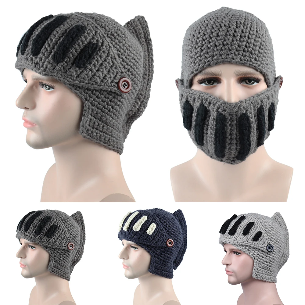 Knitted Winter Warm Ski Beanie Wool Roman Knight Helmet Cap Unisex Adults Mask