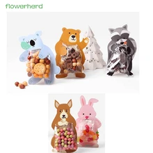 50 шт. упаковка для печенья конфет милые конфеты Кролик Медведь Лиса мультфильм пластиковые пакеты для печенья и закусок выпечка посылка с карточкой