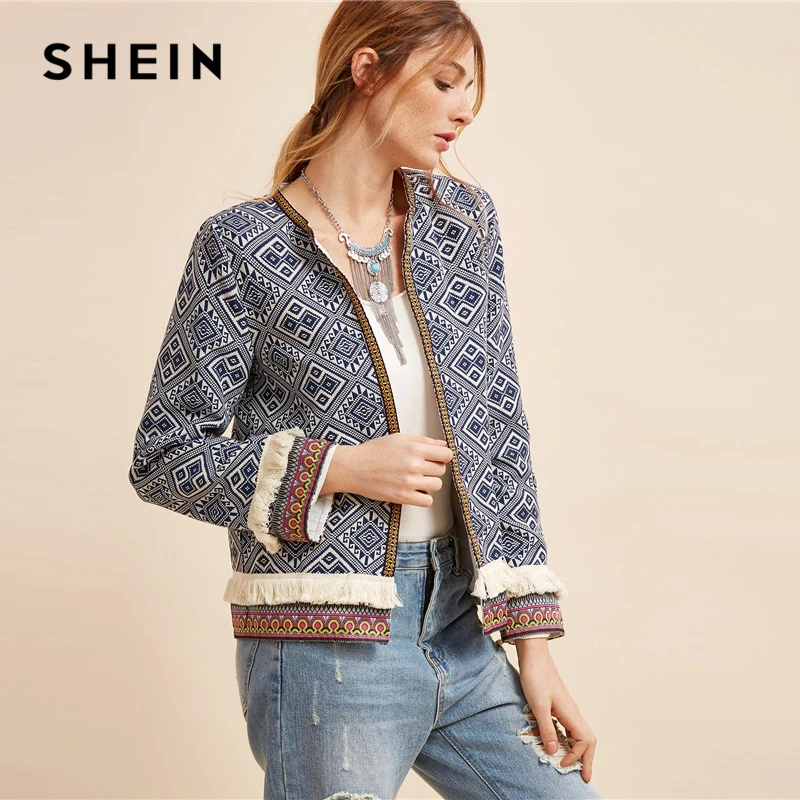 Женская Повседневная куртка SHEIN разноцветная вышитая лента с бахромой и