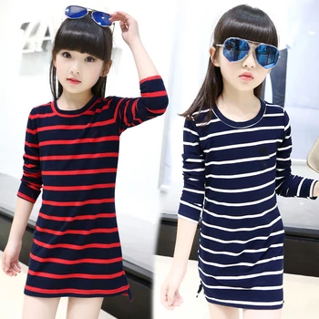 

Kids Girls Dress Cotton Striped Long Sleeve Girls Clothing Autumn Casual Children Girls Dress 4 5 6 7 8 9 10 11 12 13 14 Years