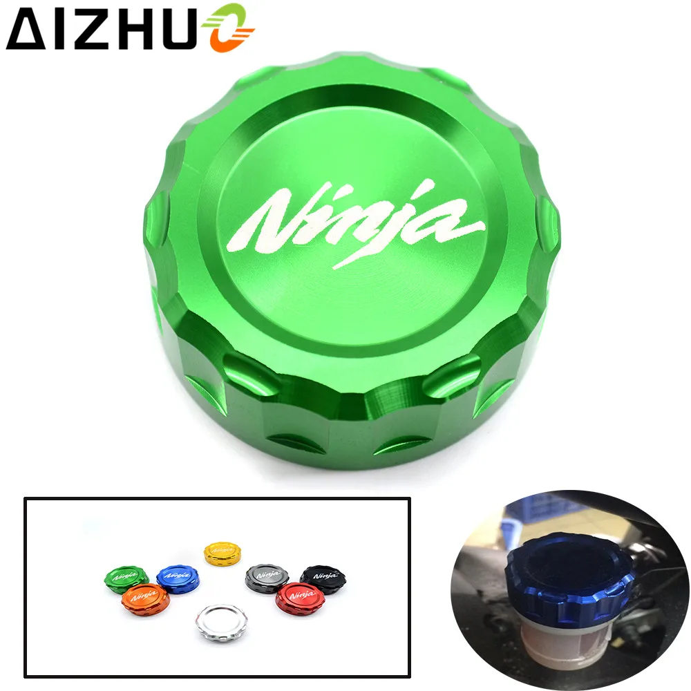 CNC Aluminum Motorcycle Motor Cylinder Reservoir Cover Cap With Ninja Logo For Kawasaki Ninja ZX250R ZX300R ZX10R ZX6R ZX 10R