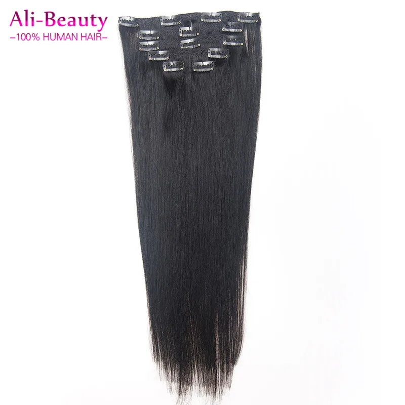 Natural Human font b Hair b font Extensions Clips On font b Brazilian b font font