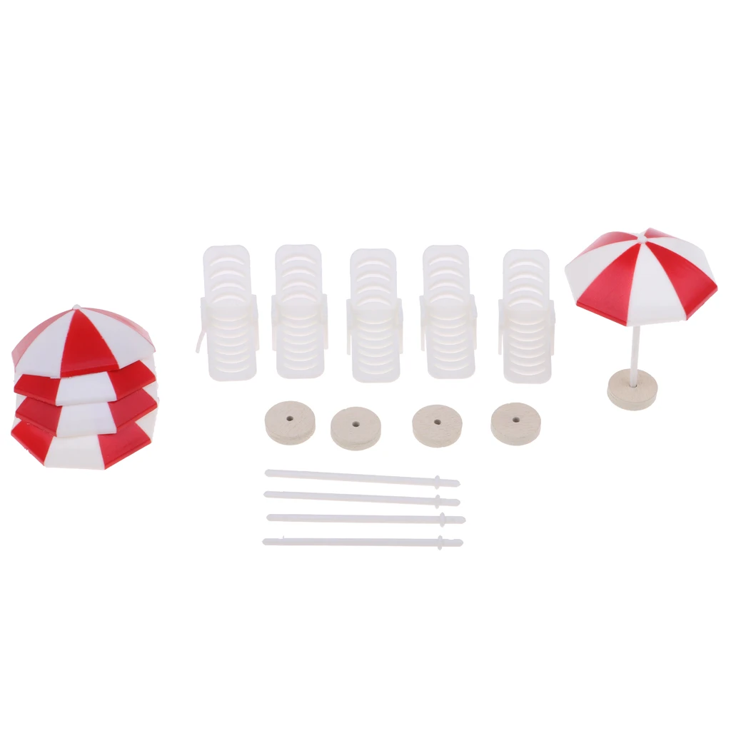 5 Set Mini Deck Chair Beach Umbrella for Dollhouse Yard Garden Swimming Pool Life Scenes Decor Kids Pretend Play Toy 5 Set Mini Deck Chair Beach Umbrella for Dollhouse Yard Garden Swimming Pool Life Scenes Decor Kids Pretend Play Toy