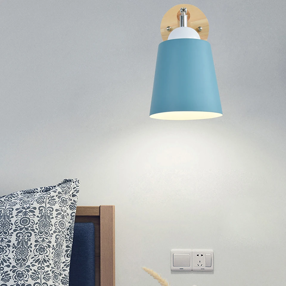 Скандинавский деревянный настенный светильник s прикроватный настенный светильник E27 с выключателем на молнии современный настенный светильник для спальни macaroon 6 цветов 85-285 в