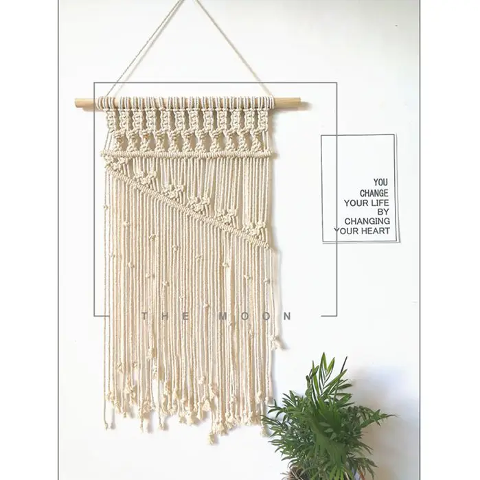 Indian Macrame Wall Art Handmade Cotton Wall Hanging Tapestry with Lace
