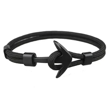 

pulsera hombre Fashion Black Color Anchor Bracelets Men Charm Survival Rope Chain pulseira Bracelet Male Wrap Metal Sport Hooks