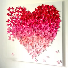 Colorful DIY 3D Butterfly Wall Stickers Home Decor Heart Shape PVC Decal Room Wedding Decoration Valentines Day woodgrain heart pattern valentines day door stickers