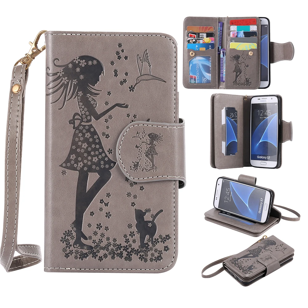 imágenes para Relieve mujer espejo de Lujo Práctico Flip 9 Ranura Para Tarjeta de Cuero de LA PU caja de la carpeta para samsung galaxy todos s3 s4 s5 s6 S7/edge imágenes para Relieve mujer espejo de Lujo Práctico Flip 9 Ranura Para Tarjeta de Cuero de LA PU caja de la carpeta para samsung galaxy todos s3 s4 s5 s6 S7/edge
