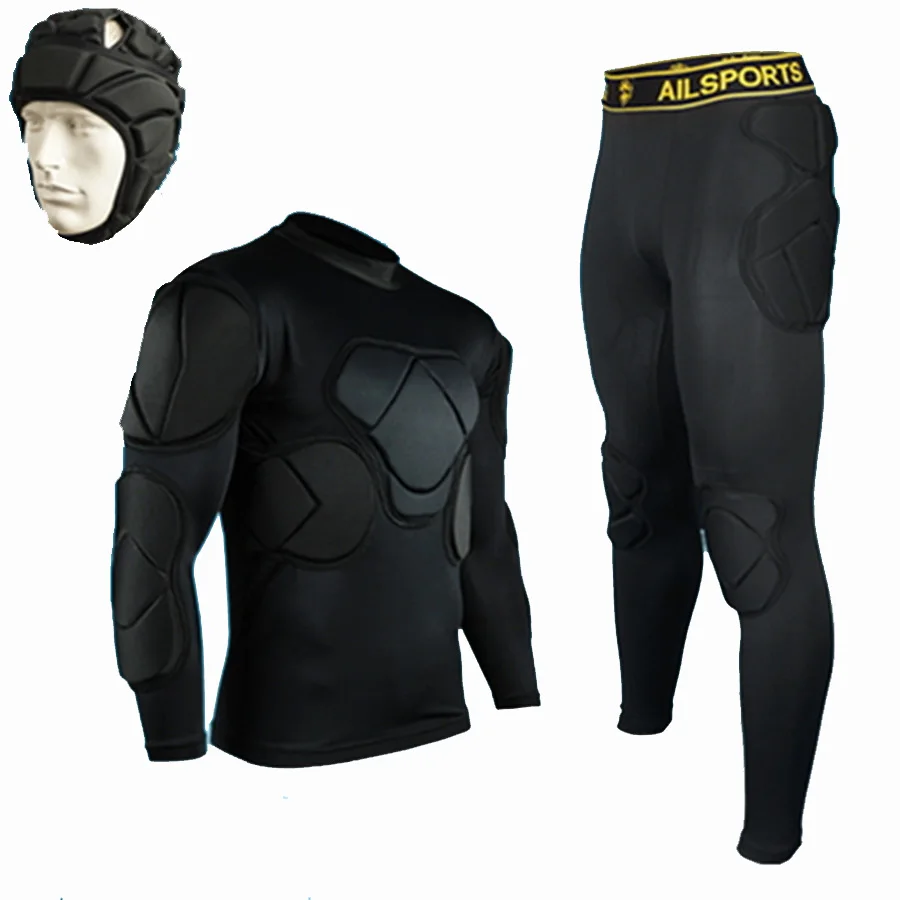 

Football Soccer Jerseys Goalkeeper Training Shirts Pants Thicken EVA Latex Armor Sports Knee Pad Elbow Waist Protector Helmet