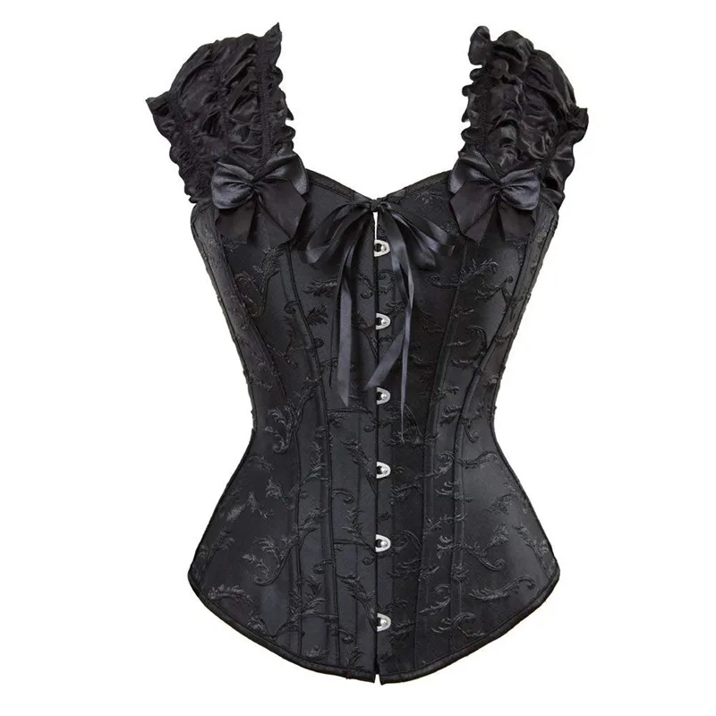 

Satin Victorian Overbust Corset Steel Boned Gothic Clothing Straps Bustier Top Vintage Floral Sexy Burlesque Costume Corsetto