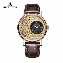 Reef Tiger/RT брендовые Роскошные модные часы кожаный ремешок Скелет Розовое Золото Механические часы водонепроницаемые повседневные часы RGA1995