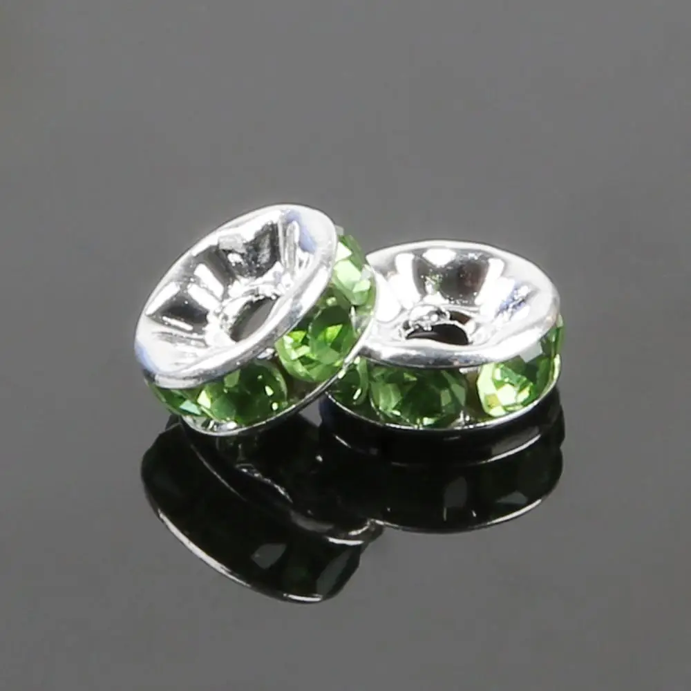 50 шт 6 мм Смешанные Разноцветные кристаллы, стразы рондели разделительные бусины для изготовления украшений вручную Браслет 17 цветов на выбор - Цвет: Silver Green Crystal